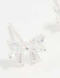 Sterling Silver Cubic Zirconia Clean Bow Stud Earrings