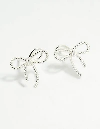 Sterling Silver Textured Thin Bow Stud Earrings