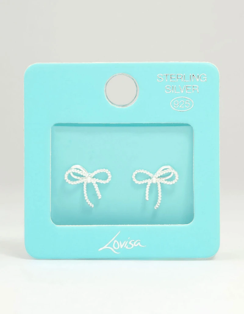 Sterling Silver Textured Thin Bow Stud Earrings