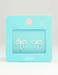 Sterling Silver Textured Thin Bow Stud Earrings