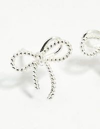Sterling Silver Textured Thin Bow Stud Earrings