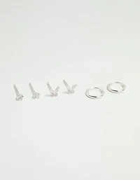 Sterling Silver Cubic Zirconia Butterfly Stud & Hoop Earrings 3-Pack