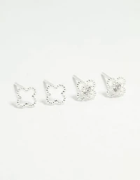 Sterling Silver Cubic Zirconia Flower Stud Earrings 2-Pack