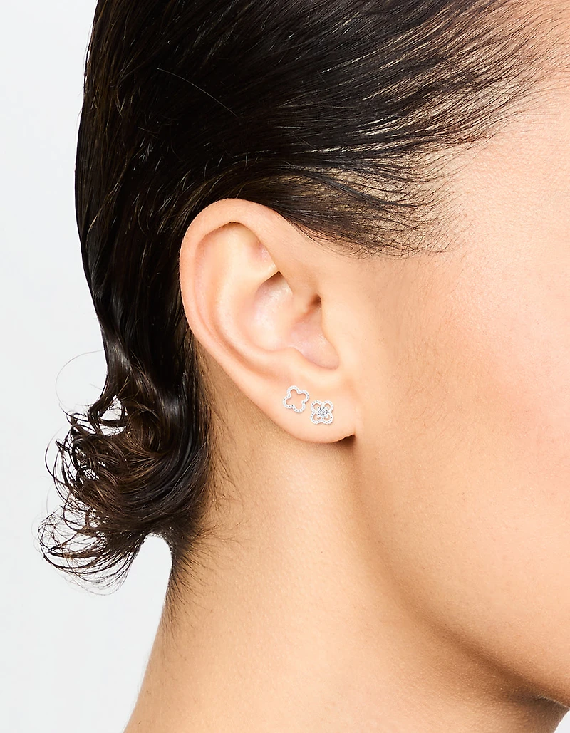 Sterling Silver Cubic Zirconia Flower Stud Earrings 2-Pack