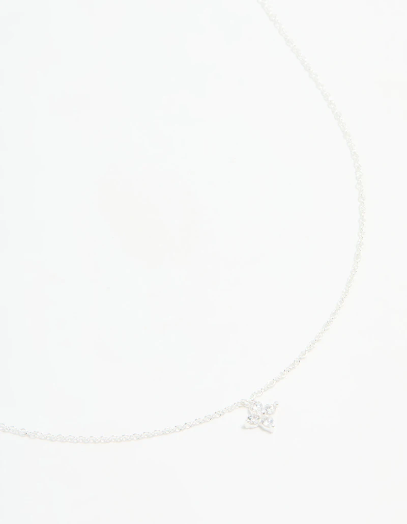 Sterling Silver Cubic Zirconia Micro Flower Pendant Necklace