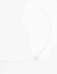 Sterling Silver Cubic Zirconia Micro Flower Pendant Necklace