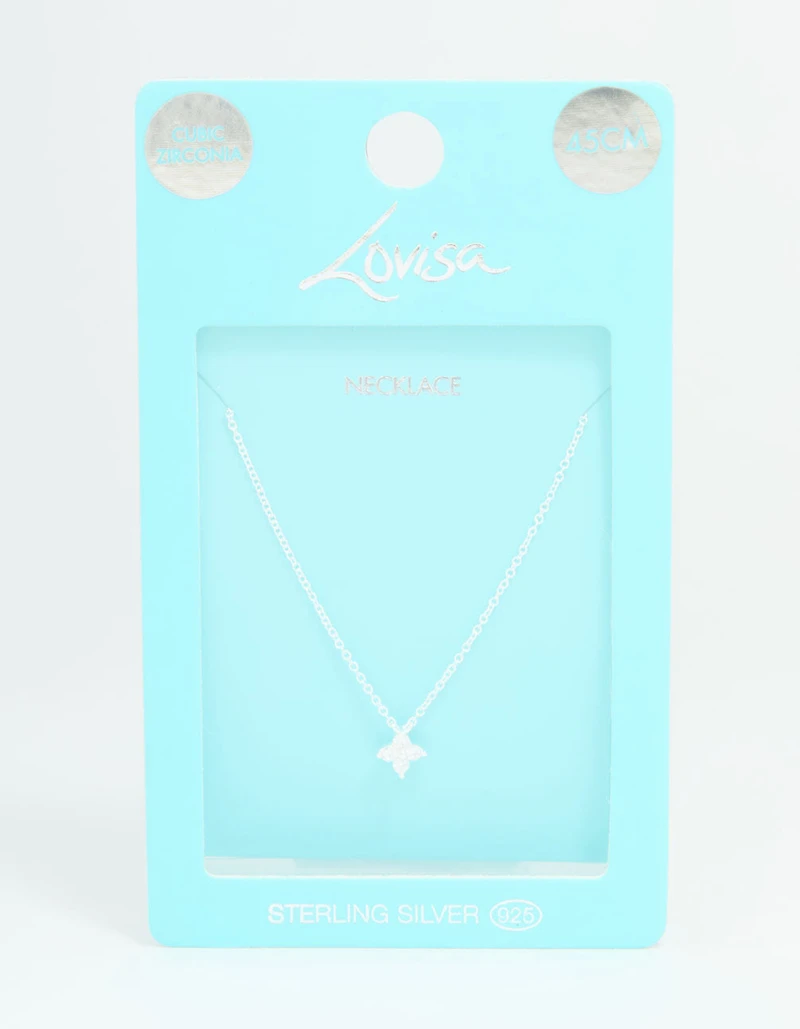 Sterling Silver Cubic Zirconia Micro Flower Pendant Necklace