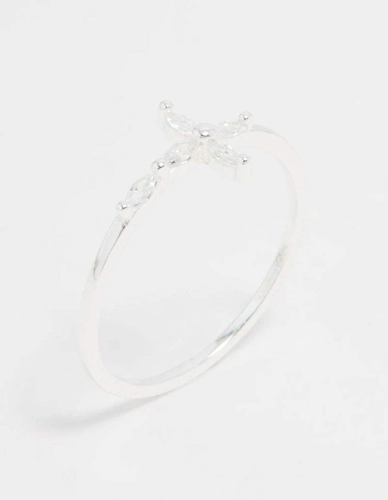 Sterling Silver Cubic Zirconia Marquise Cross Ring