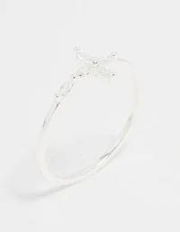 Sterling Silver Cubic Zirconia Marquise Cross Ring