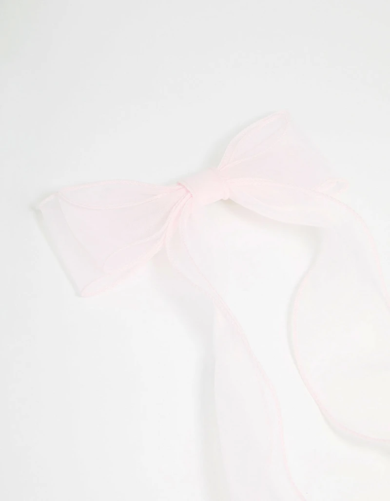 Pink Organza Fabric Curl Bow Hair Clip