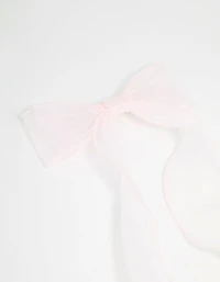 Pink Organza Fabric Curl Bow Hair Clip
