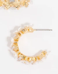 Gold Plated Cubic Zirconia Flower Chunky Hoop Earrings
