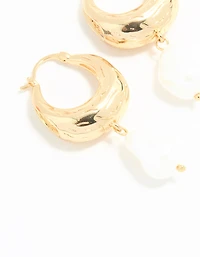 Gold Plated Pearl Drop Hoop Earrings