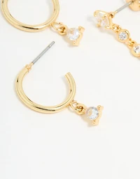 Gold Plated Cubic Zirconia Stud & Chain Earrings 2-Pack