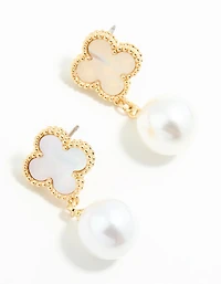 Gold Plated Pearl Flower Drop Earrings