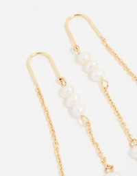 Gold Plated Freshwater Pearl Drop Threader Earrings