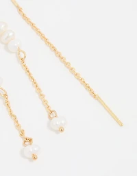 Gold Plated Freshwater Pearl Drop Threader Earrings