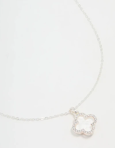 Silver Plated Diamante Outline Pendant Flower Necklace