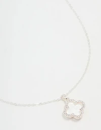 Silver Plated Diamante Outline Pendant Flower Necklace