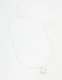 Silver Plated Diamante Outline Pendant Flower Necklace