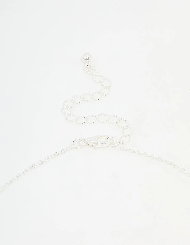 Silver Plated Diamante Outline Pendant Flower Necklace