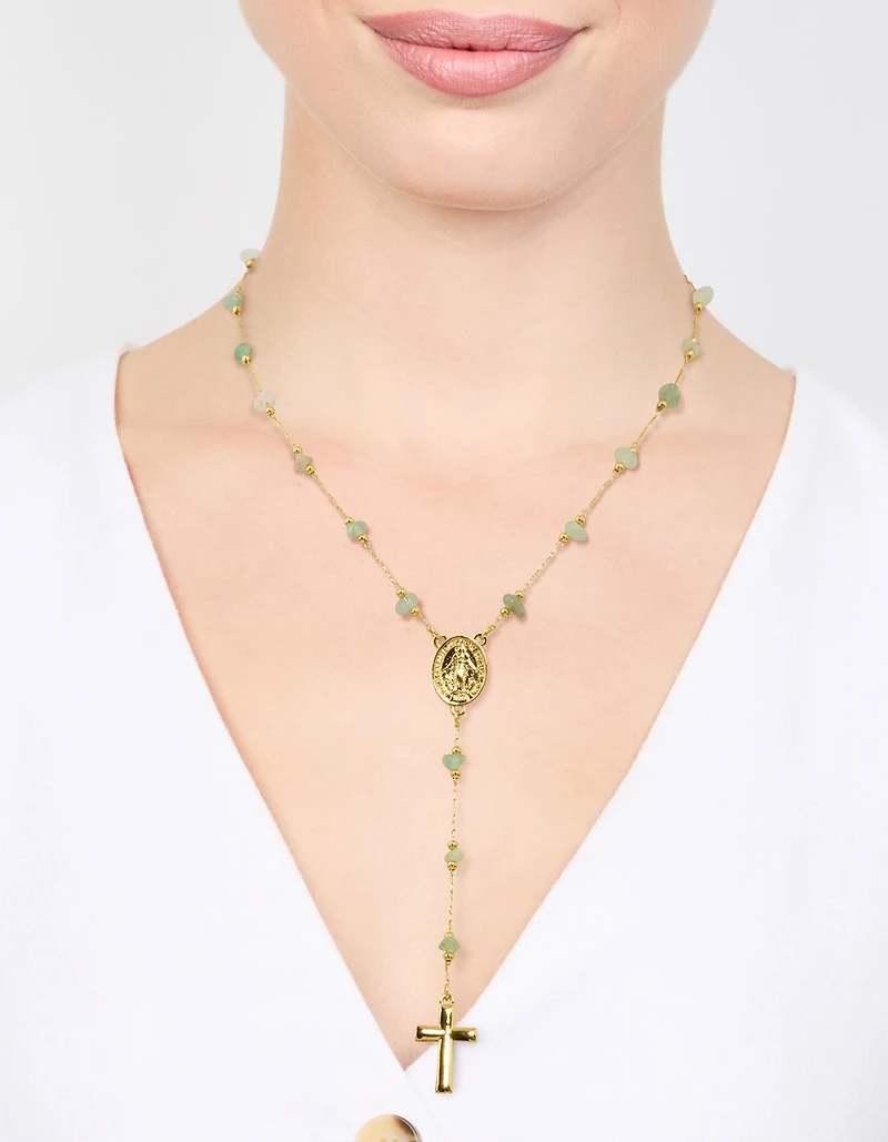 Gold Plated Green Semi Precious Cross Y-Necklace