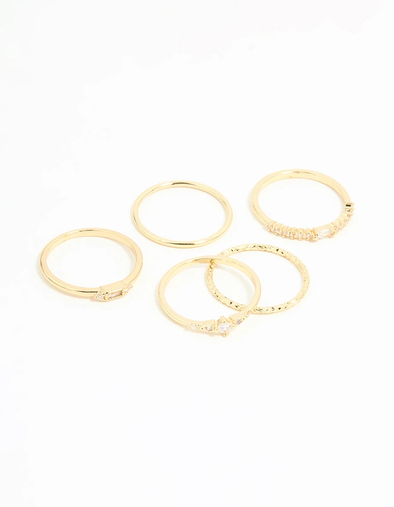 Gold Plated Cubic Zirconia & Plain Rings 5-Pack