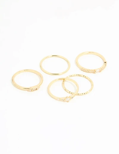 Gold Plated Cubic Zirconia & Plain Rings 5-Pack