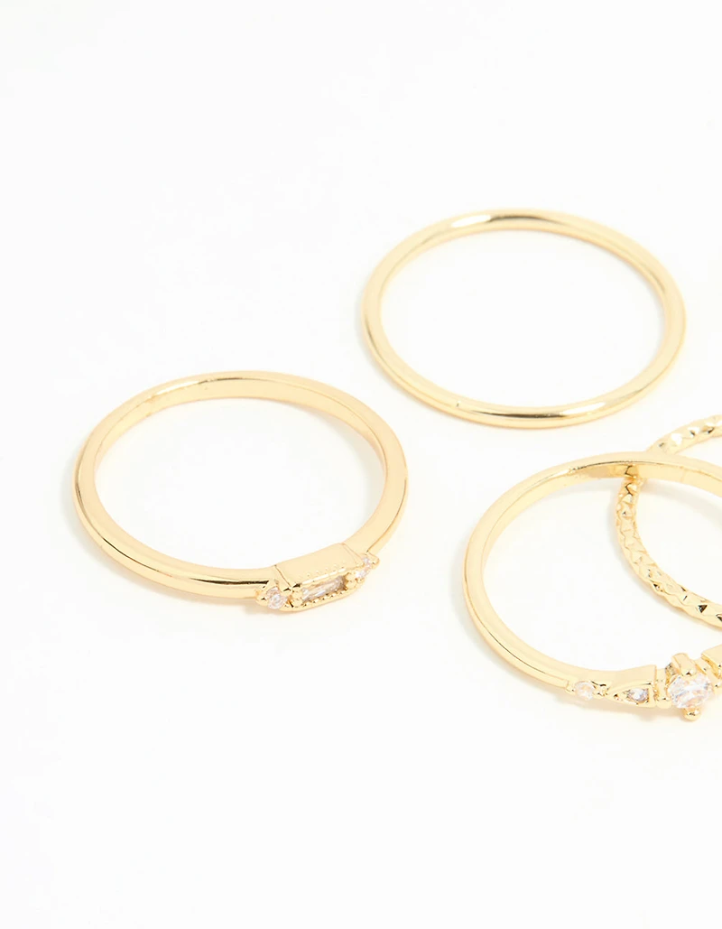Gold Plated Cubic Zirconia & Plain Rings 5-Pack