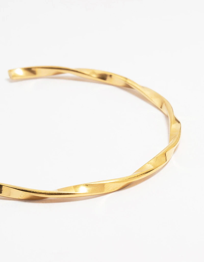 Waterproof Gold Plated Stainless Steel Twisted Wrist Cuff