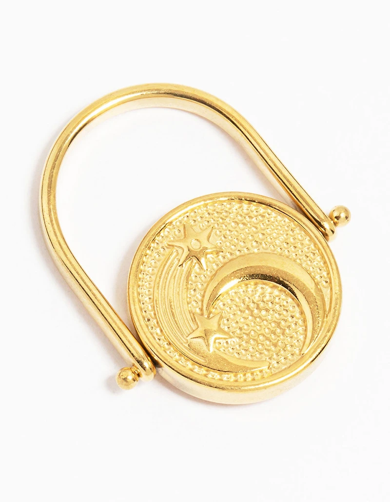 Waterproof Gold Plated Stainless Steel Sun Coin Ring