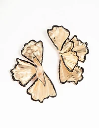 Black & Gold Etched Floral Stud Earrings