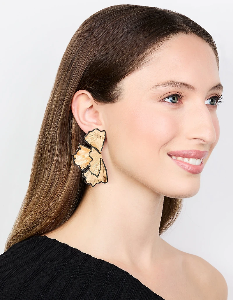 Black & Gold Etched Floral Stud Earrings