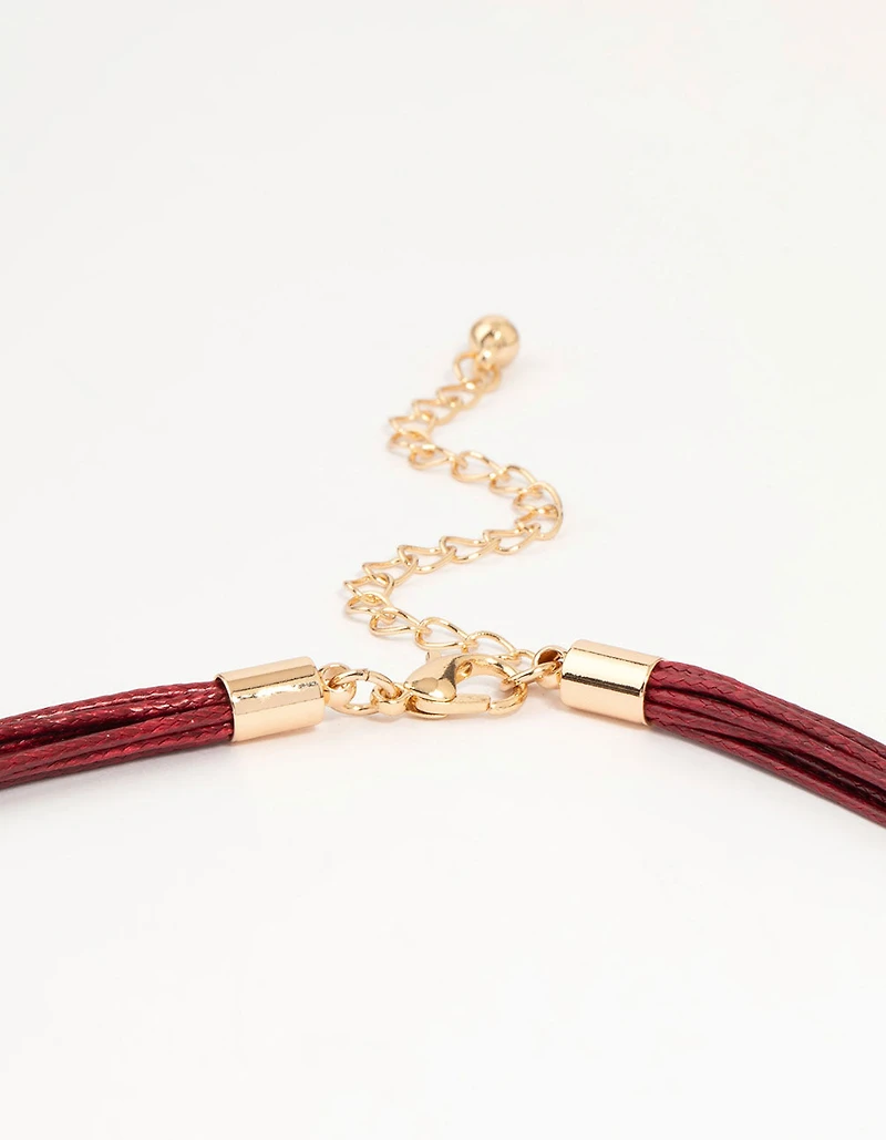 Red Acrylic Puffy Heart Metallic Cord Necklace