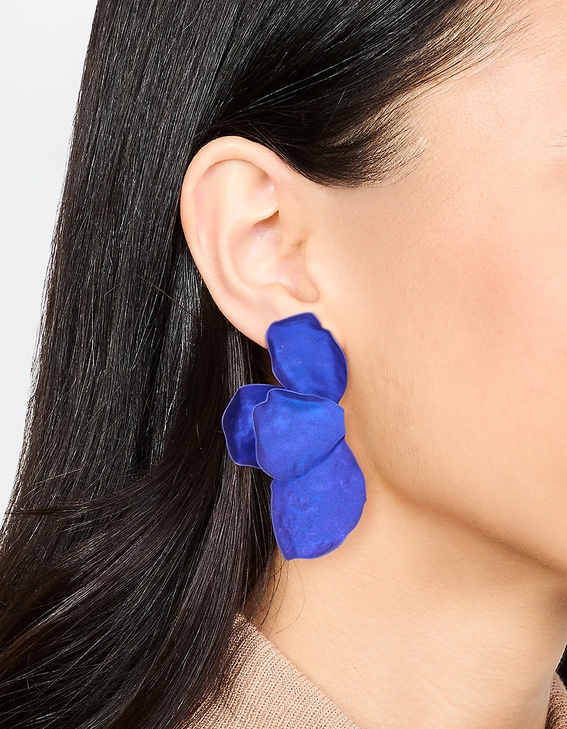 Blue Coated Metal Petal Drop Earrings