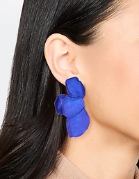 Blue Coated Metal Petal Drop Earrings
