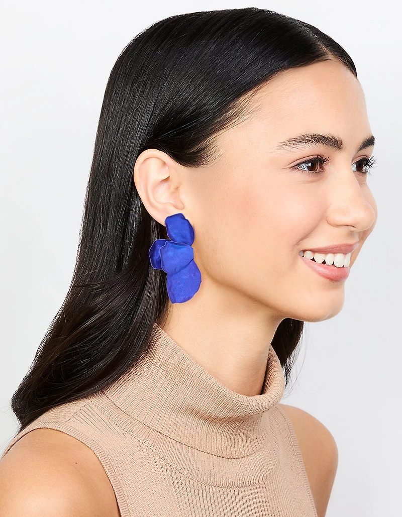 Blue Coated Metal Petal Drop Earrings