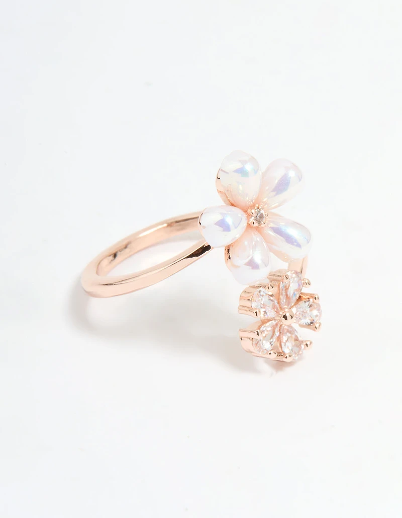 Rose Gold Cubic Zirconia Bubble Flower Wrap Ring