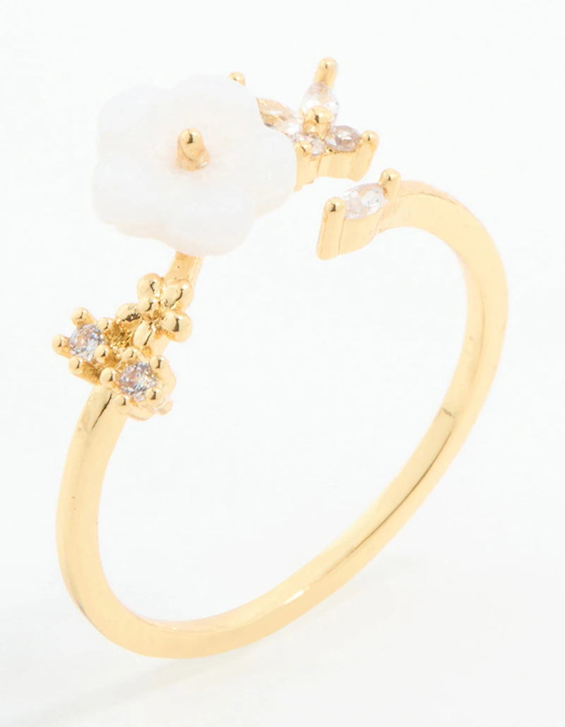 Gold Plated Cubic Zirconia Lovely Flower Wrap Around Ring