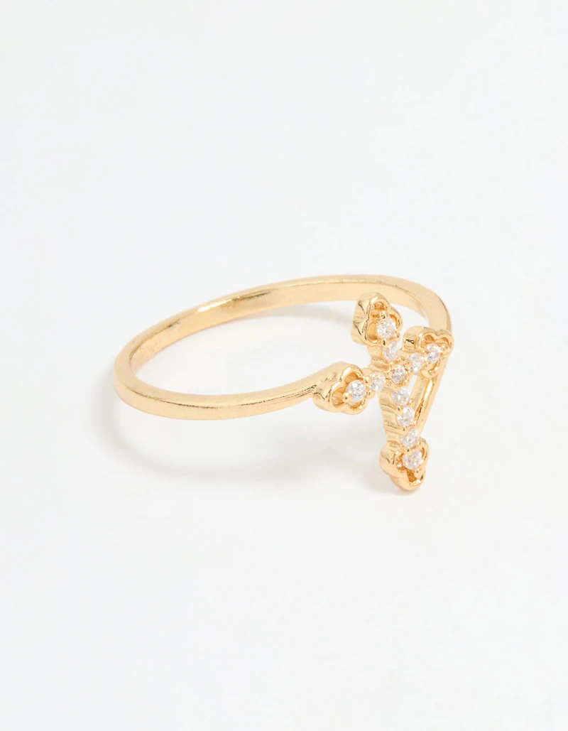 Gold Plated Cubic Zirconia Cross Ring