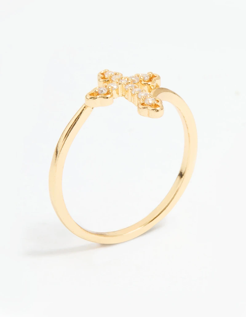 Gold Plated Cubic Zirconia Cross Ring