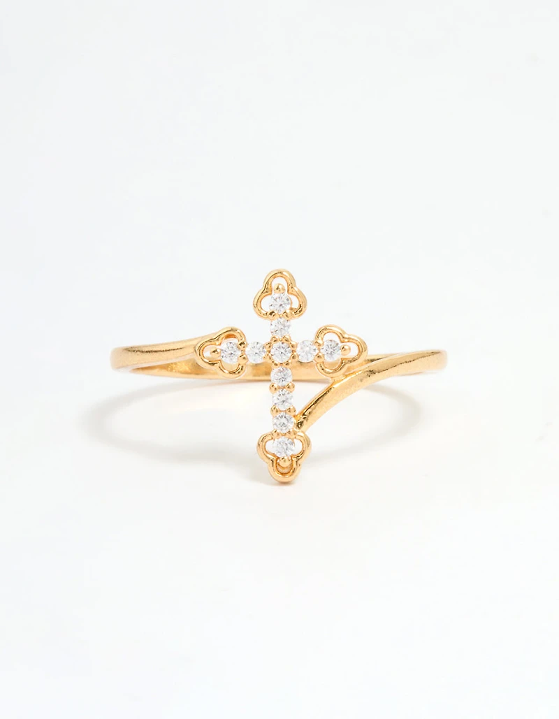 Gold Plated Cubic Zirconia Cross Ring
