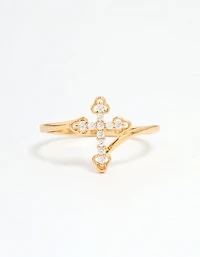 Gold Plated Cubic Zirconia Cross Ring