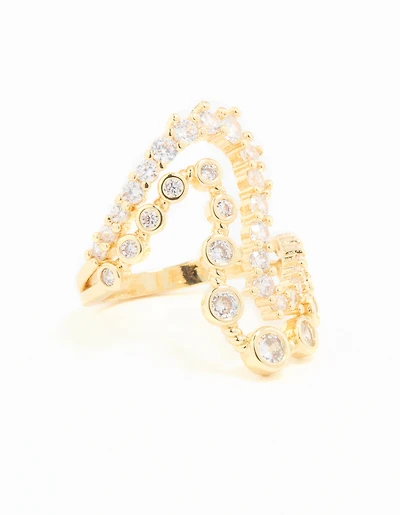 Gold Plated Cubic Zirconia Open Wave Ring