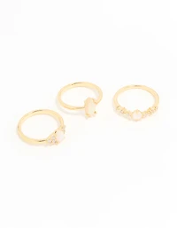 Gold Plated Cubic Zirconia Marquise Stacking Rings 3-Pack