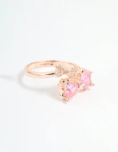 Rose Gold Cubic Zirconia Double Dainty Bow Ring