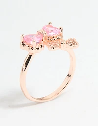 Rose Gold Cubic Zirconia Double Dainty Bow Ring