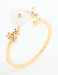 Gold Plated Cubic Zirconia Lovely Flower Wrap Around Ring