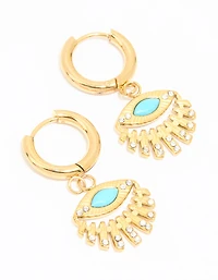 Waterproof Gold Plated Stainless Steel Fan Evil Eye Drop Earrings
