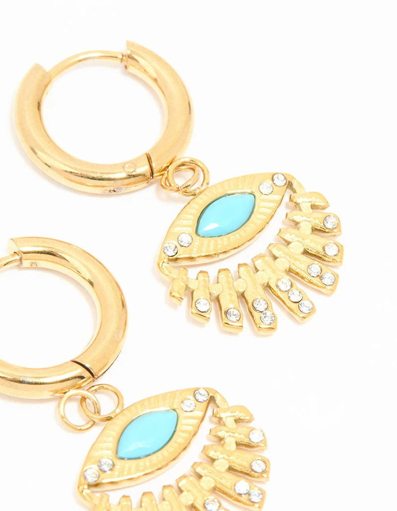 Boucles d’oreilles imperméables en acier inoxydable plaquées or en goutte d’oreilles Evil Eye